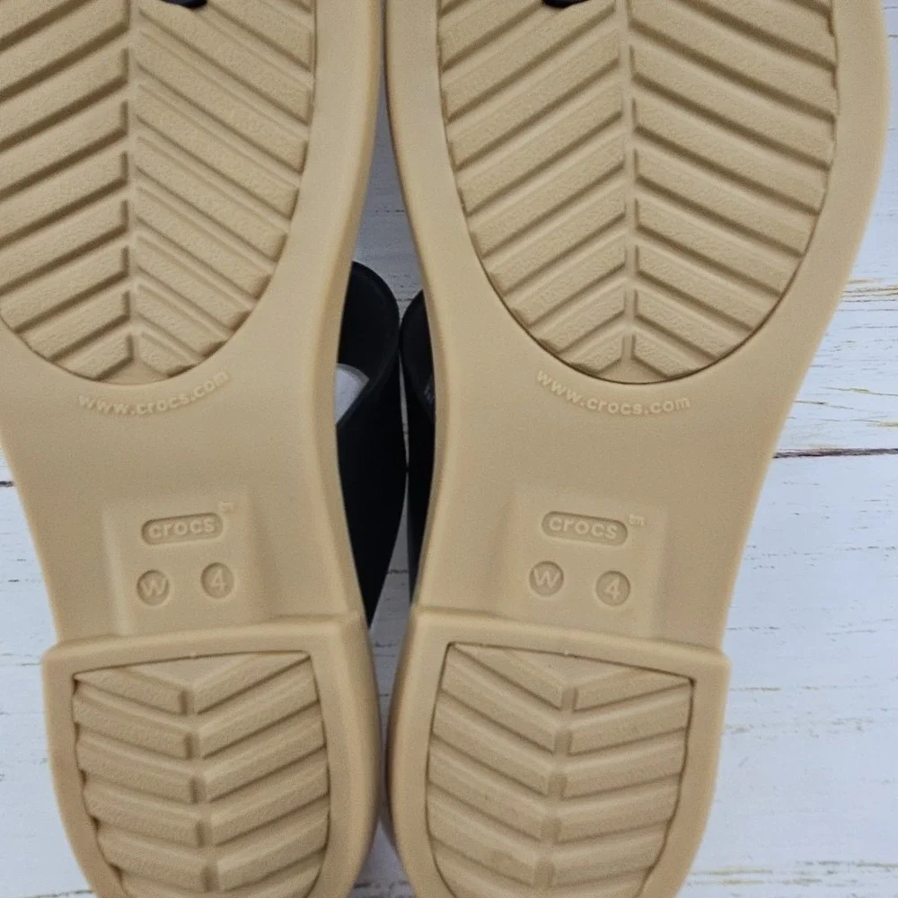 Crocs Tulum Womens Size 4 Black Flip Flop T Strap Slide Sandal‎ Beach 206752